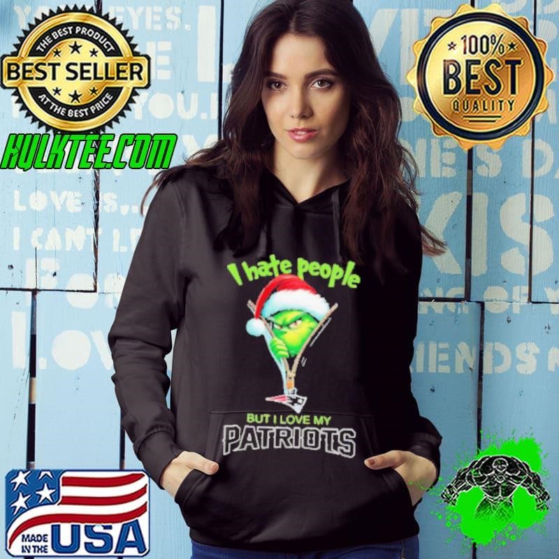 Grinch I hate people but I love my New England Patriots Christmas Hoodie