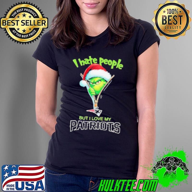 Grinch I hate people but I love my New England Patriots Christmas Ladies Tee
