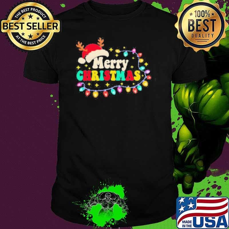 Groovy Merry Christmas santa hat reindeer shirt