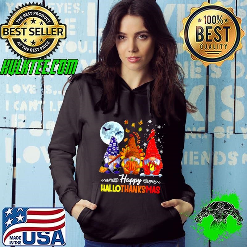 Halloween Thanksgiving Christmas Happy HalloThanksMas Gnomes Moon Pumpkins Hoodie