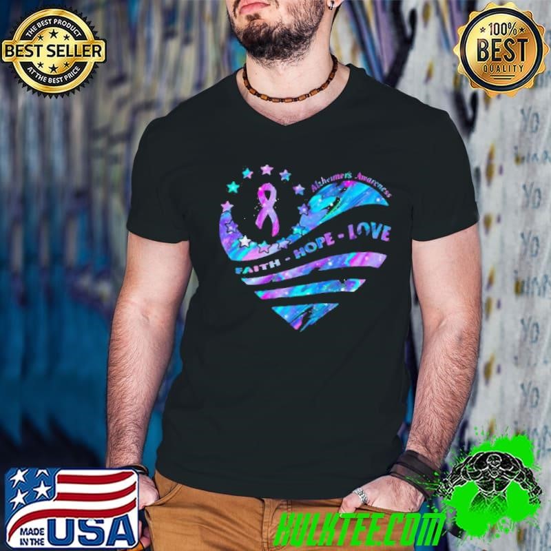 Heart alzheimers awareness faith hope love retro shirt
