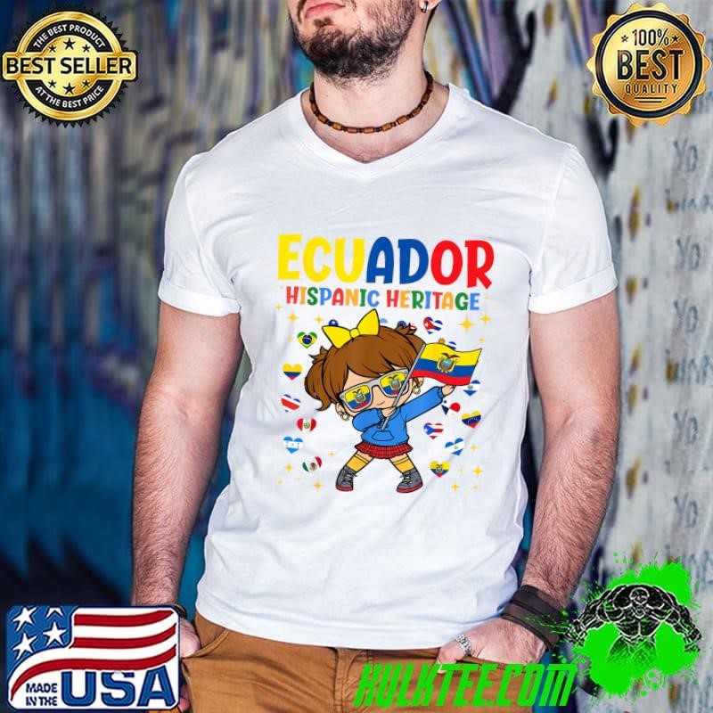 Hispanic Heritage Month Ecuador Flag Ecuadorian Girl Kids Dabbing T-Shirt