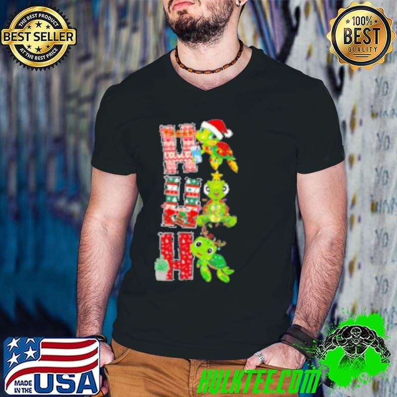 Ho Ho Ho Cute Turtle With Santa Hat Reindeer Star Shirt