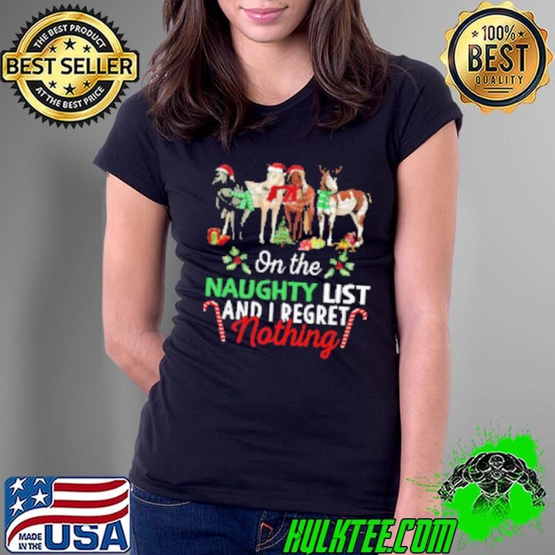 Horses Together Wearing Hats On Christmas Ladies Tee