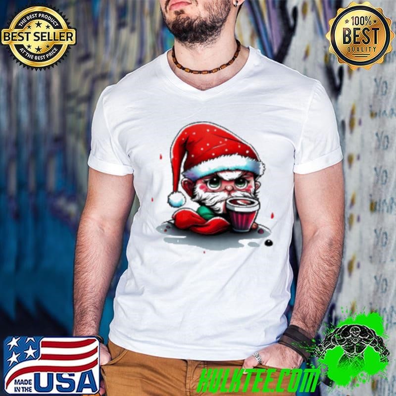 Humorous Cartoon Character with Santa Hats and Alcoholic Drink Shirt
