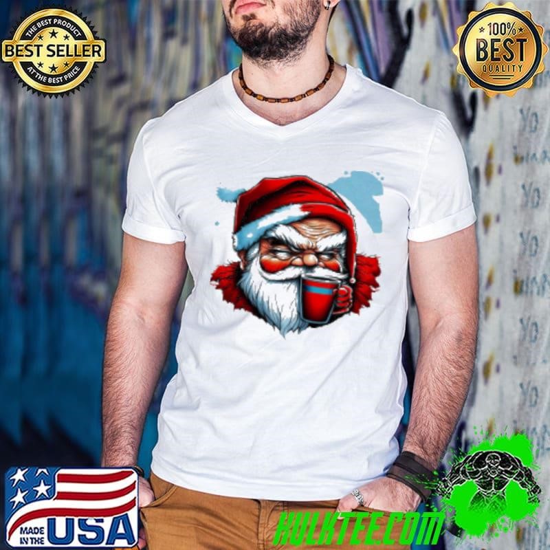 Illustration of Santa Claus Holding a Red Cup Shirt