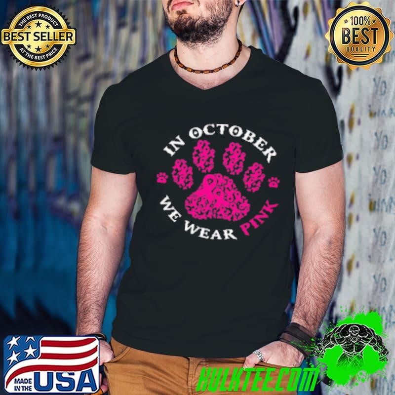 In October We Wear Pink Dog Breast Cancer Awareness Interesting Dog Guys V Neck