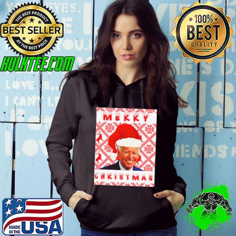 Joe Biden Merry Christmas Wear Santa Hat Hoodie