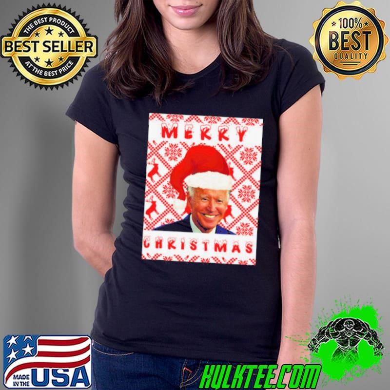 Joe Biden Merry Christmas Wear Santa Hat Ladies Tee