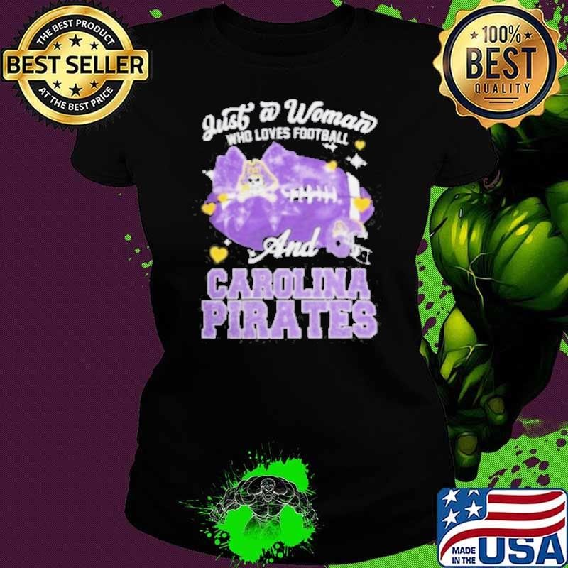 Just A Woman Who Loves Football And East Carolina Pirates Helmet Shirt