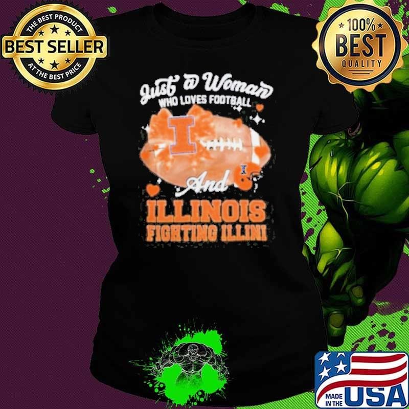Just A Woman Who Loves Football And Illinois Fighting Illini Helmet Shirt