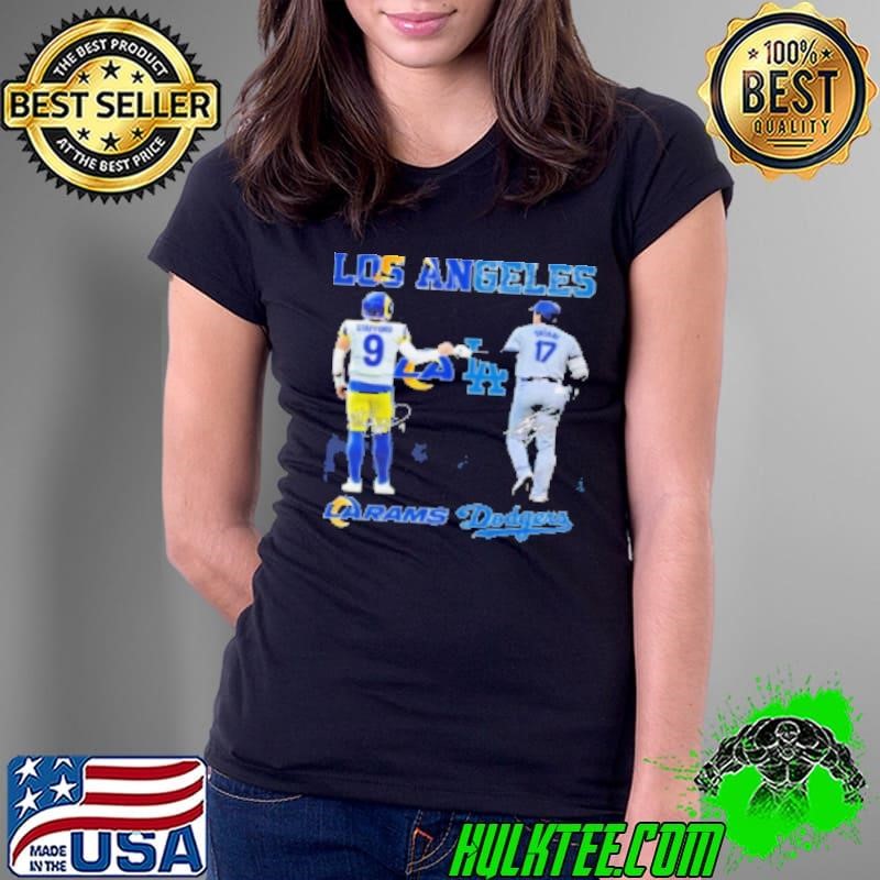 Los Angeles Rams Los Angeles Dodgers The Rivals In The City 2024 Signatures Ladies Tee