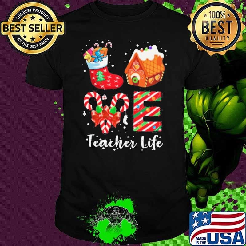 Love Teacher Life Merry Christmas Sock Gift shirt
