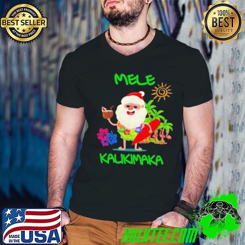 Mele Kalikimaka Hawaiian Christmas Hawaii Surfing Santa Gift Guys V Neck