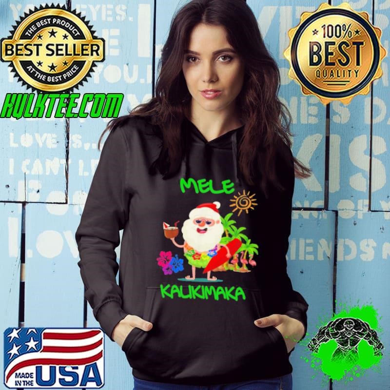 Mele Kalikimaka Hawaiian Christmas Hawaii Surfing Santa Gift Hoodie