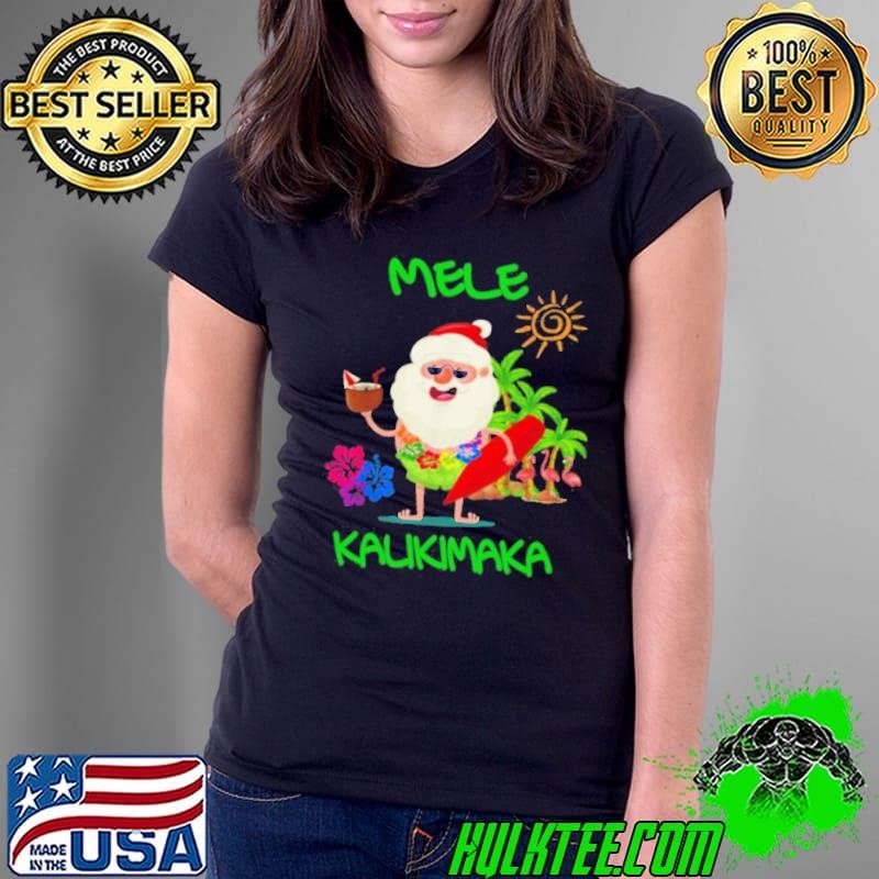 Mele Kalikimaka Hawaiian Christmas Hawaii Surfing Santa Gift Ladies Tee
