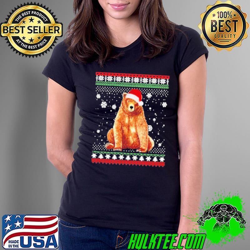 Merry Christmas Bear Costume Santa Hat In Snow Ugly shirt