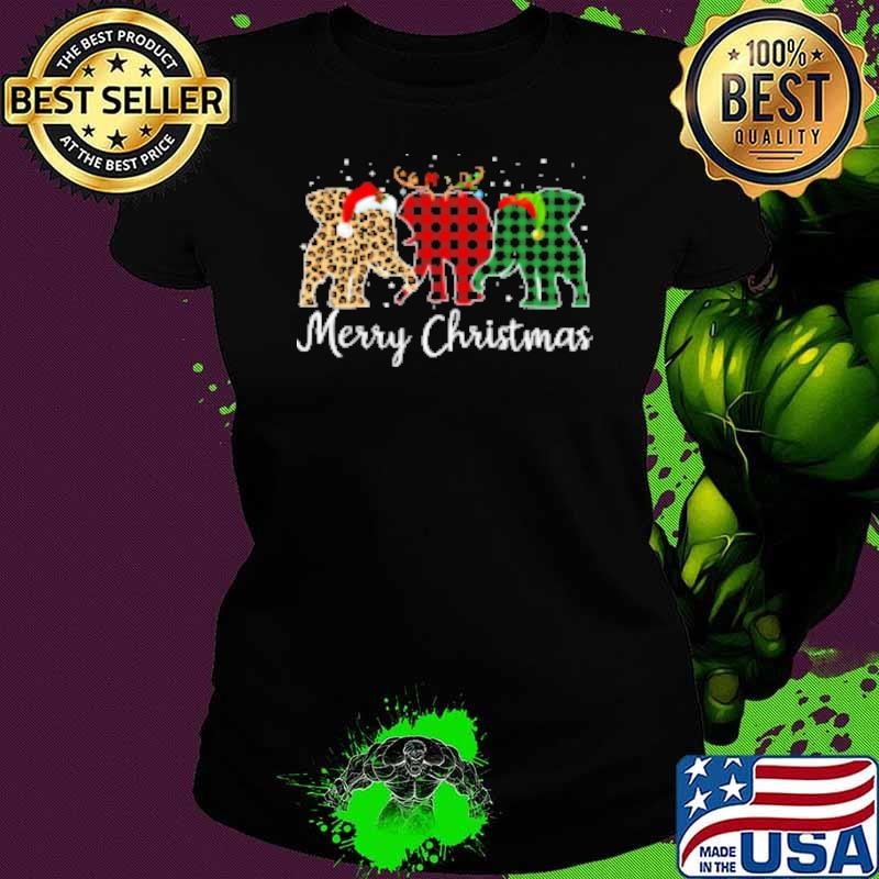 Merry Christmas Elephant ELF Leopard Santa Hat Reindeer Cute Christmas Elephant Ladies tee