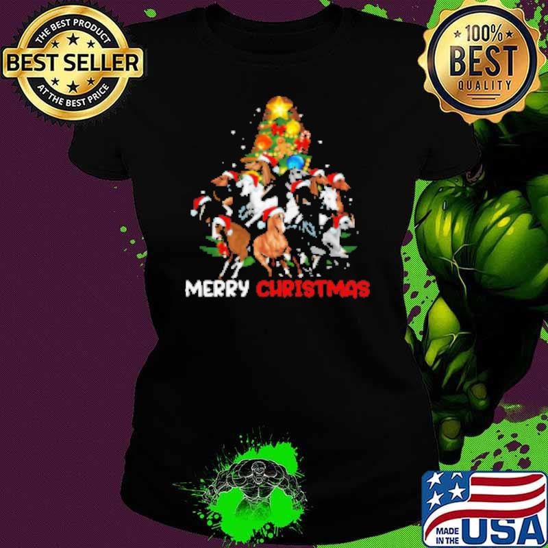 Merry Christmas Horses With Santa Hats Christmas Horse Shirt