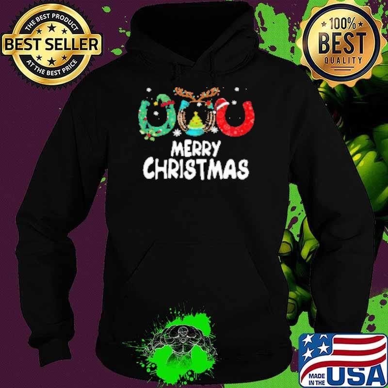 Merry Christmas Horseshoes ELF Reindeer Santa Hats Hoodie