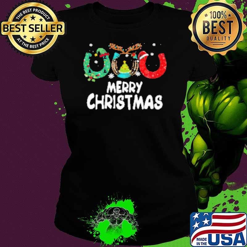 Merry Christmas Horseshoes ELF Reindeer Santa Hats Shirt