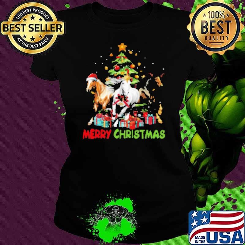 Merry Christmas Three Horses Around Christmas Tree Shirt