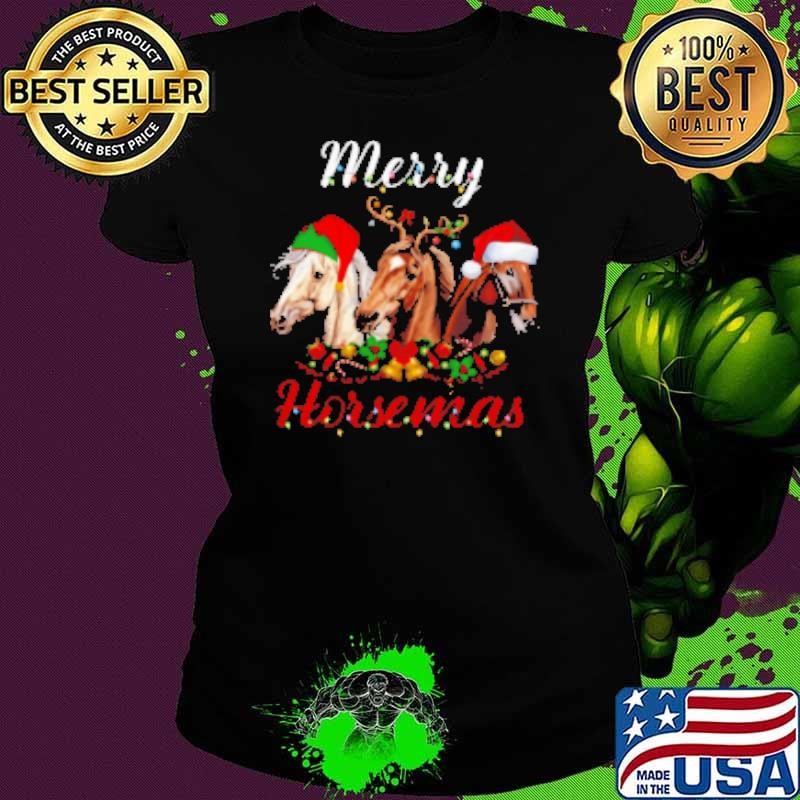 Merry Horsemas Three Horses Bright Christmas Horse Shirt