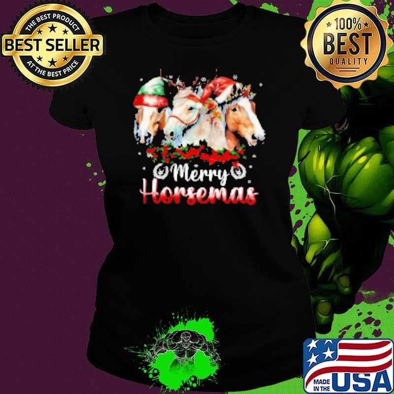 Merry Horsemas Three Horses With Hats Ladies tee