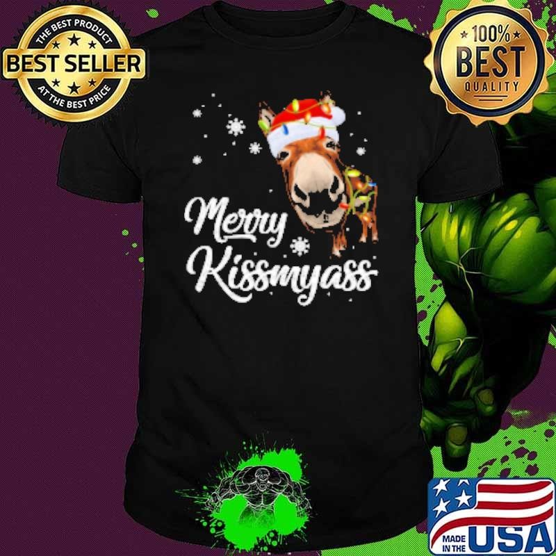 Merry Kiss My Ass Funny Christmas Donkey Shirt