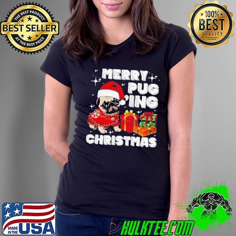 Merry Pugging Christmas With Santa Hat Pug Dog Pugmas Pajama shirt