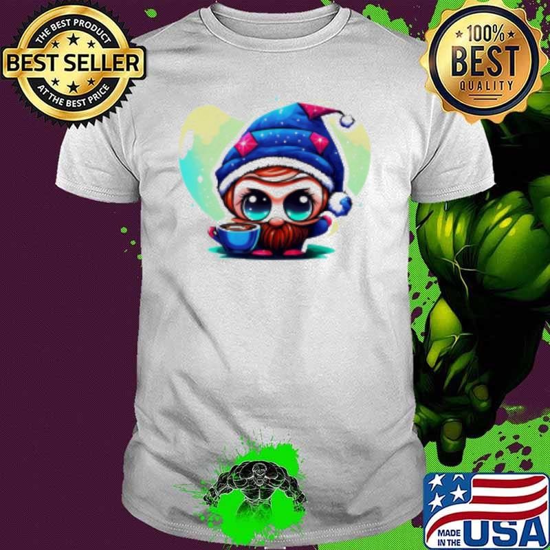 Nice Cartoon Character with Elf Hat and Coffee Shirt