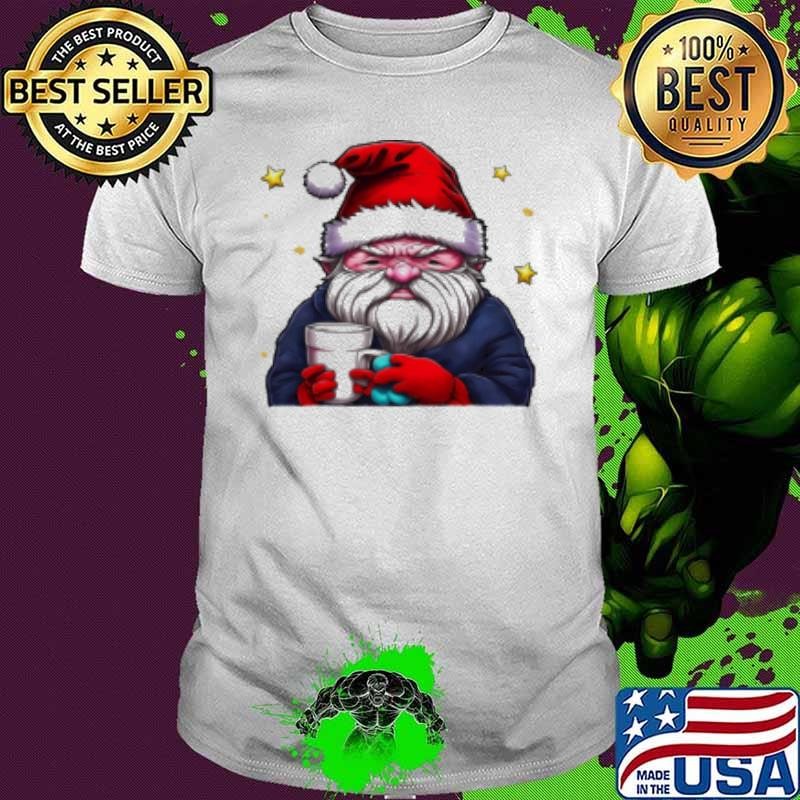 Nice Cartoon Santa Claus with Coffee Cup and Stars Shirt