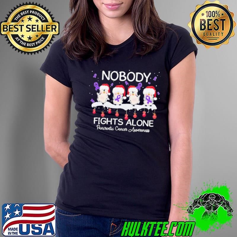 Nobody Fights Alone Pancreatic Cancer Awareness Penguins Xmas Ladies Tee