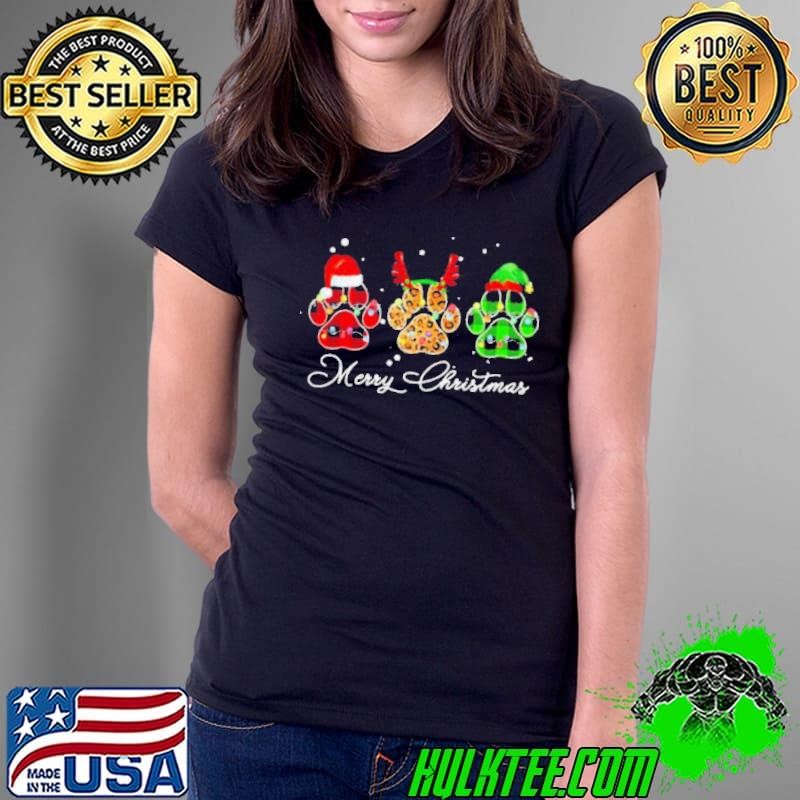 Paw dogs santa merry christmas Ladies Tee