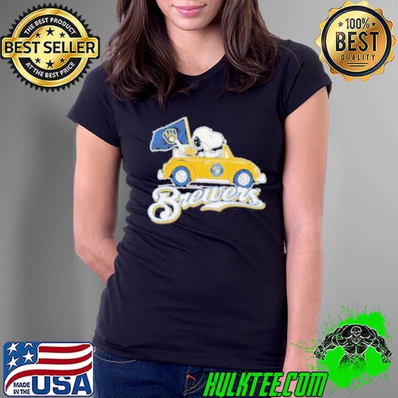 Peanuts Snoopy And Woodstock X Milwaukee Brewers October Driving Car Ladies Tee