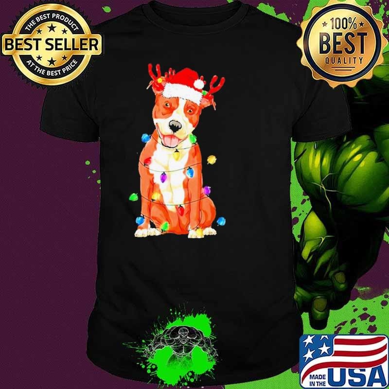 Pitbull Santa Christmas Light shirt