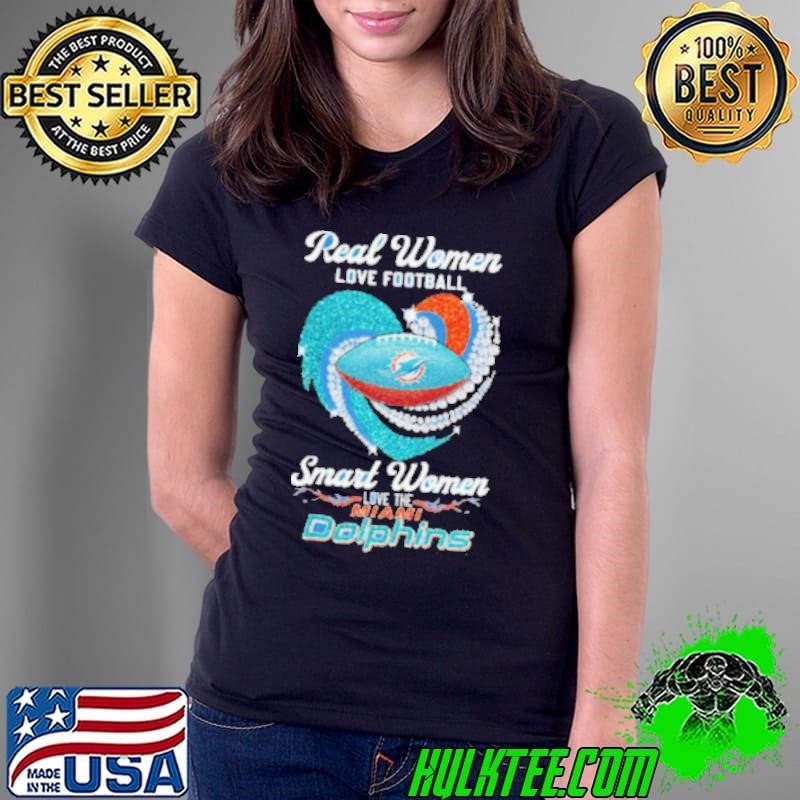 Real Women Love Football Smart Women Love The Miami Dolphins Heart Diamond 2024 Ladies Tee