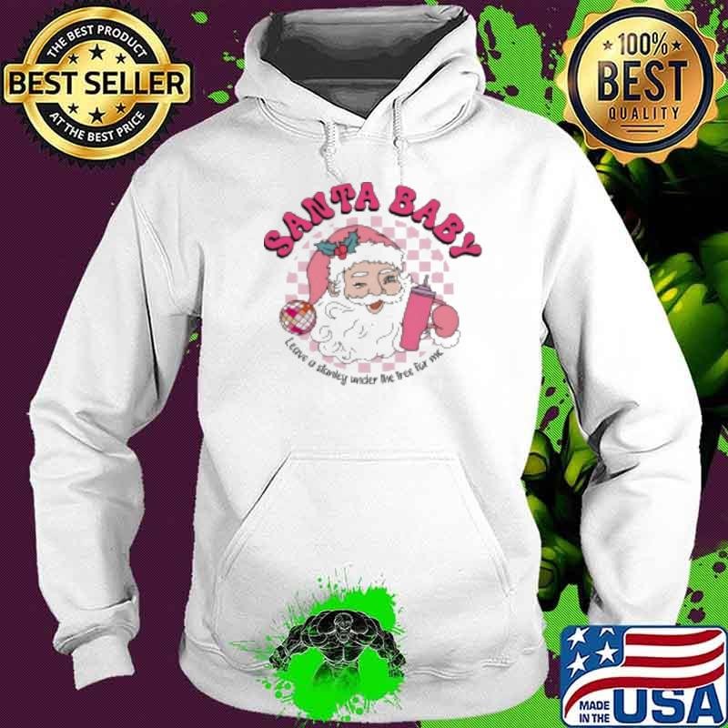 Retro Groovy Pink Santa Baby Checkered Cartoon Hoodie