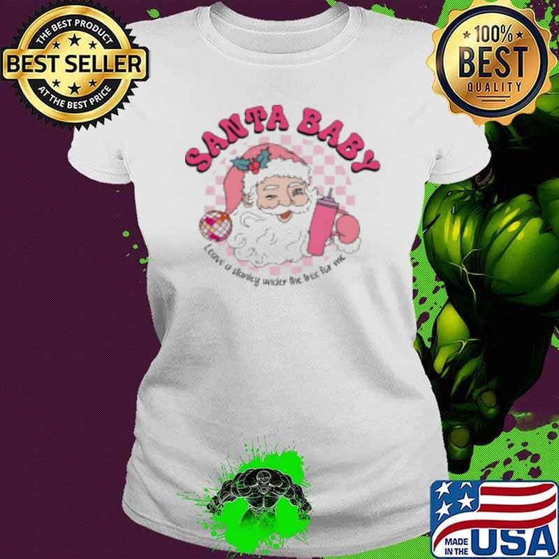 Retro Groovy Pink Santa Baby Checkered Cartoon Ladies tee