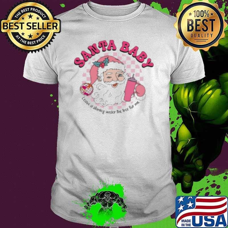 Retro Groovy Pink Santa Baby Checkered Cartoon Shirt