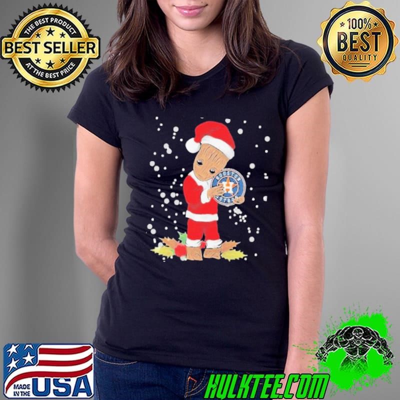Santa Baby Groot Hug Houston Astros Christmas Ladies Tee