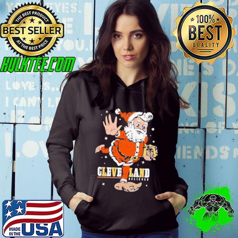 Santa Claus Believe Cleveland Football Christmas Hoodie