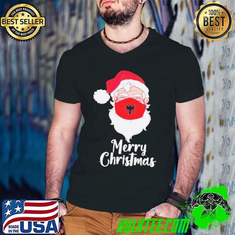 Santa Claus Face Mask Albania Flag Merry Christmas shirt