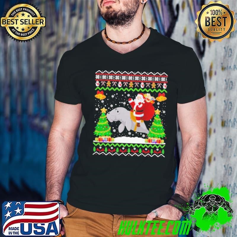 Santa Claus riding manatee Christmas Guys V Neck