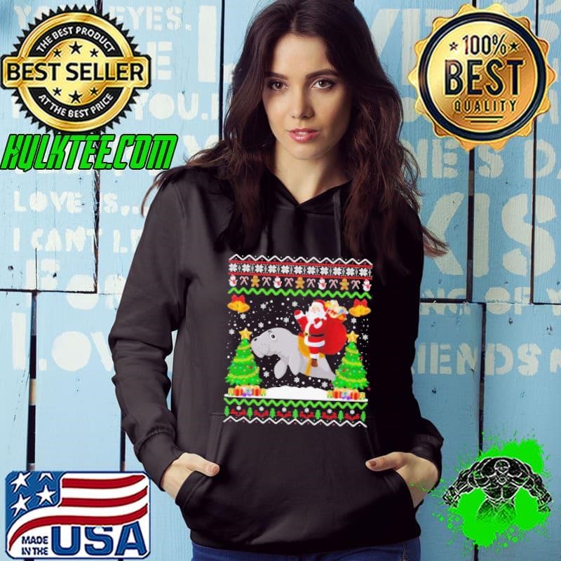 Santa Claus riding manatee Christmas Hoodie