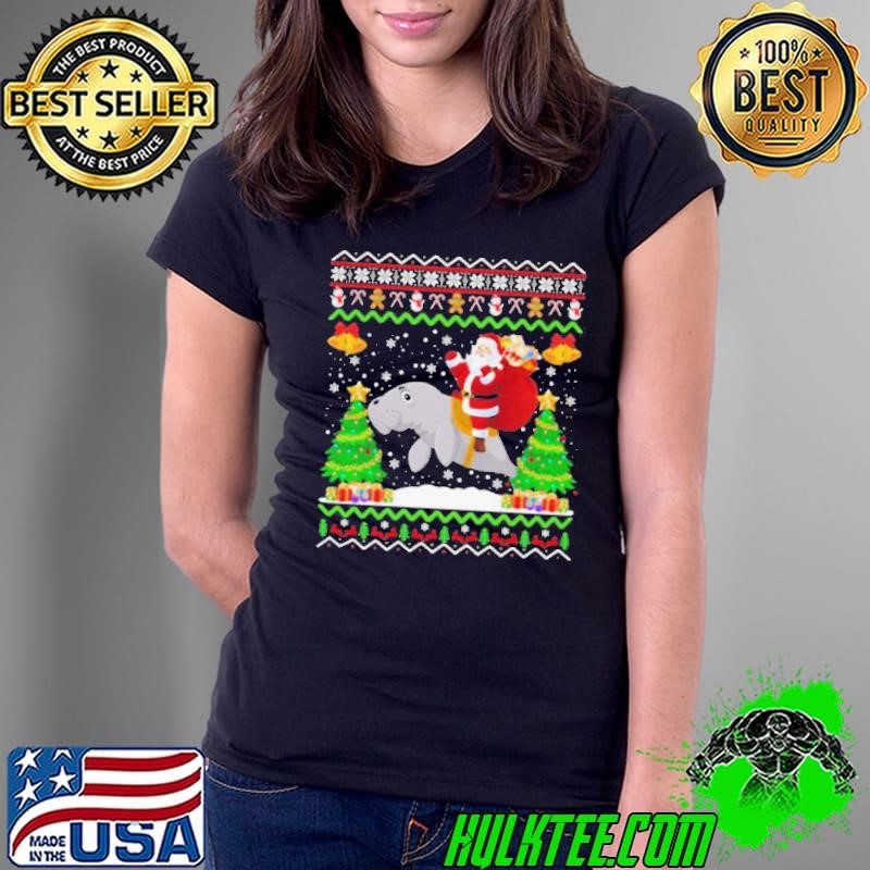 Santa Claus riding manatee Christmas shirt