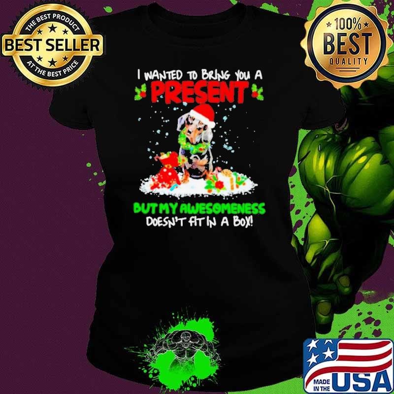 Santa Dachshund I Wanted Bring You A Present But My Awesomeness Doesn’t Fit In A Box Christmas Ladies tee
