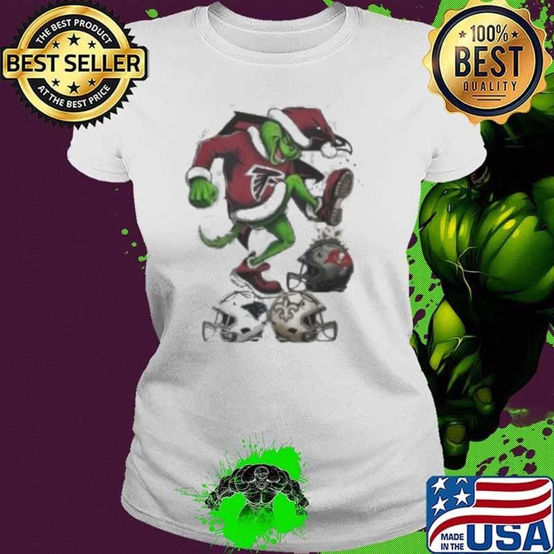 Santa Grinch Atlanta Falcons Stomp On NFL Teams Christmas 2024 Ladies tee