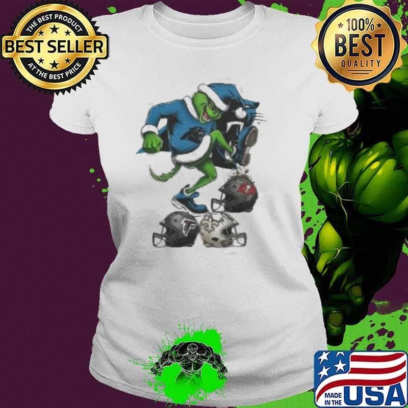 Santa Grinch Carolina Panthers Stomp On NFL Teams Christmas 2024 Ladies tee