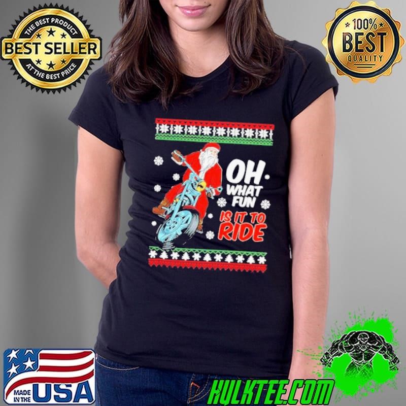 Santa On A Motorcycle Christmas Ladies Tee